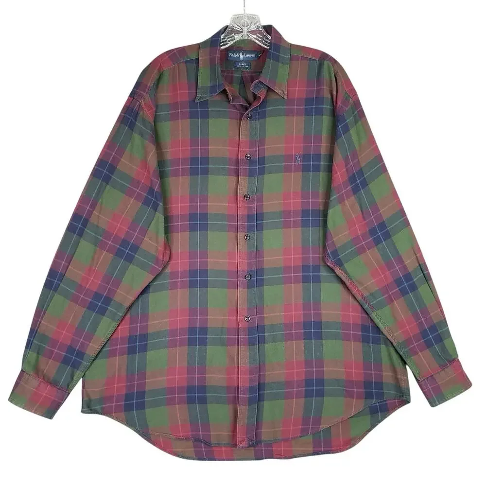 Polo Ralph Lauren Oxford Shirt Mens Size Large L Blake Plaid Button Down Flaw